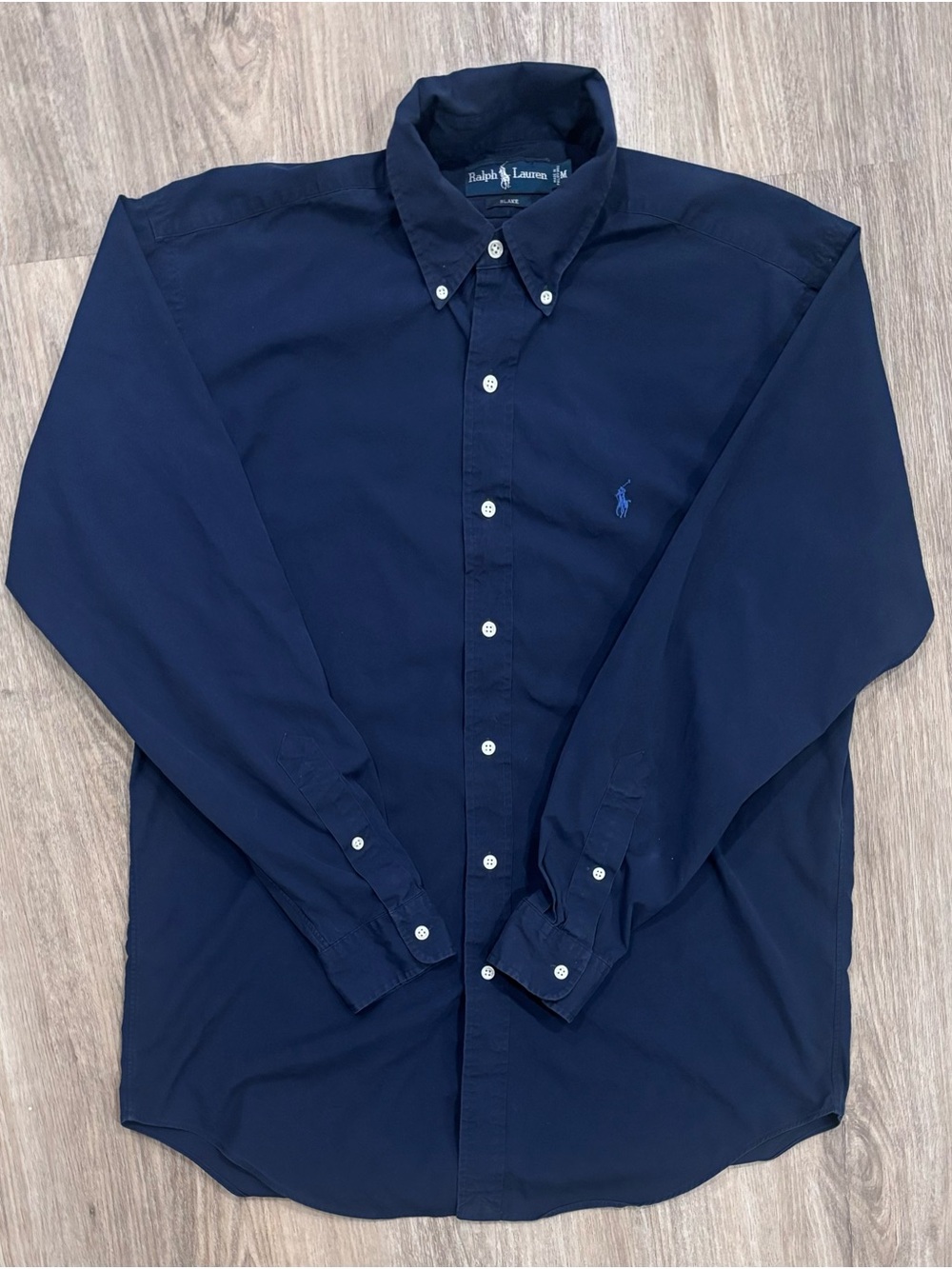 Vintage Polo Ralph Lauren Blake Shirt Mens Medium Navy Blue Cotton Button Down